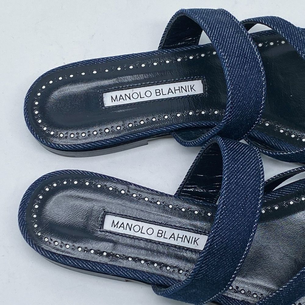 Manolo Blahnik Susaperf Cotton Flat Sandals size 37 - Picture 9 of 13